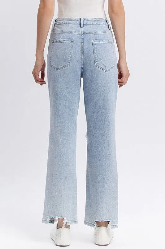 90'S SUPER HIGH RISE DISTRESSED STRAIGHT JEANS